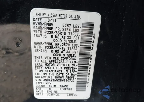 2011 Nissan Murano Sl from USA, damaged, VIN JN8AZ1MWXBW180722